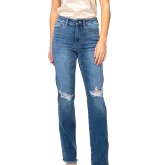 Judy Blue High Waist Distressed Straight Leg Jeans - Picture 1 of 16